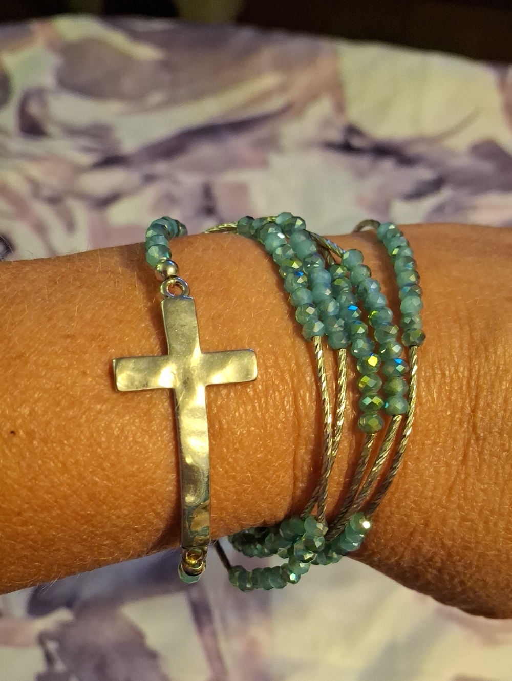 Alexa's Angels Turquoise Beaded Cross Wrap Bracelet